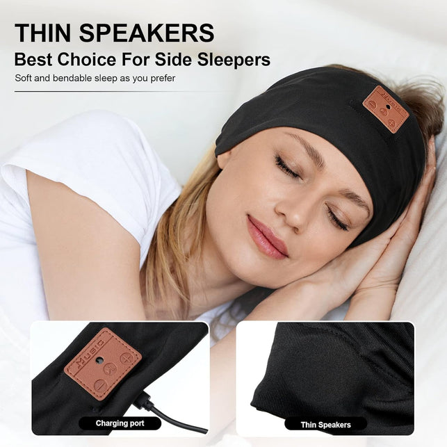 2 Pieces Wireless Bluetooth-Compatible Music Headband with HD Speakers Wireless Headphones for Side Sleepers Sleeping Calling Jogging Yoga Workout Unisex Gift Ideas, Black and Gray