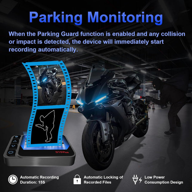 Motorcycle Dash Cam 1080P Dual HD Camera Front and Rear View, IP67 Waterproof 150° Wide Angle, Built-In Wifi, G-Sensor, WDR, Tire Pressure Monitoring, Starvis Night Vision (D10Plus)