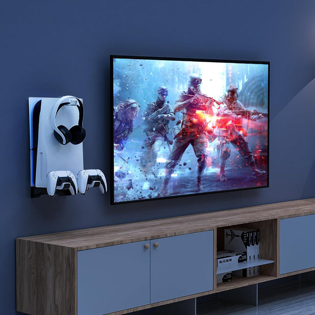 Nexigo PS5 Wall Mount Kit with Charging Station, Dual Controller Chargers, Steel Wall Stand, and Headphone Hanger - Compatible with Playstation 5 (Disc & Digital)