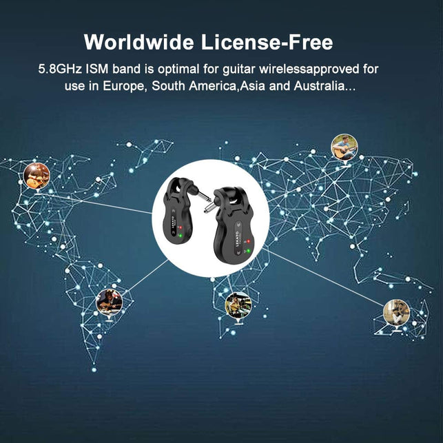 LEKATO Wireless Guitar System 5.8 Wireless Guitar Transmitter Receiver Rechargeable Audio Wireless Transmitter Receiver 4 Channels Transmission Range for Electric Guitar Bass (Black)