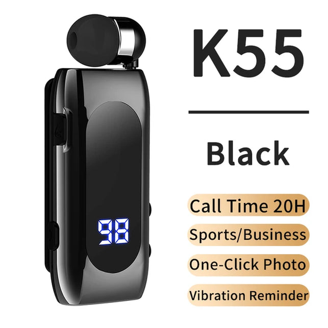 K65 K55 Lavalier Business Bluetooth 5.2 Headphone Talk/Music Time 20 Hours,Led Digital Display,Noice Cancelling Wireless Headset