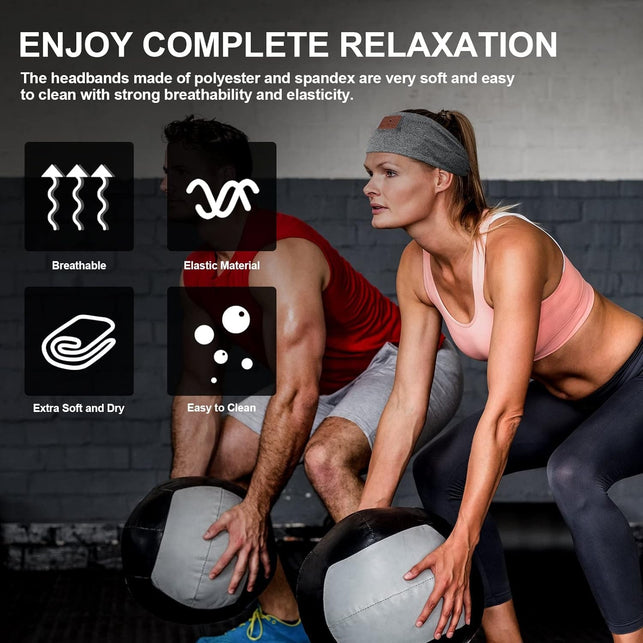 2 Pieces Wireless Bluetooth-Compatible Music Headband with HD Speakers Wireless Headphones for Side Sleepers Sleeping Calling Jogging Yoga Workout Unisex Gift Ideas, Black and Gray