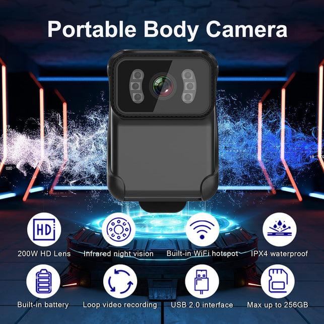 1080P Wifi Body Worn Camera with Audio and Video Recording, Waterproof Wearable Cam with Night Vision, Mini Chest Video Recorder for Law Enforcement/Riding/Delivery(64G Card Included)