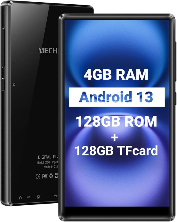 MECHEN 256GB Wifi MP3 Player with Bluetooth, Android 13 and Wi-Fi Streaming, 5" 1080P IPS Display, Preinstalled Audible, Amazon Music, Spotify, Play Store