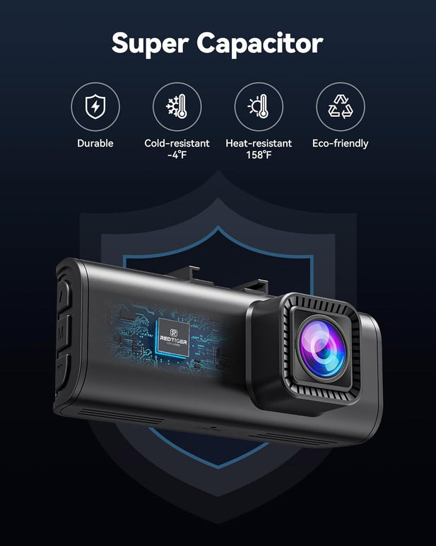 REDTIGER Dash Cam Front Rear Dash Camera 4K/2.5K Full HD Car Dashboard Recorder with 3.18” IPS Screen, Wi-Fi GPS Night Vision Loop Recording 170° Wide Angle WDR, Included 32GB Card
