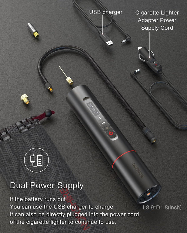 Tire Inflator Portable Air Compressor, Mini Electric Air Pump for Bike, Car, Bicycle, Balloon 3000Mah with 90% Metal and 175PSI OLED Touch Screen, with Rechargeable Li-Ion Battery