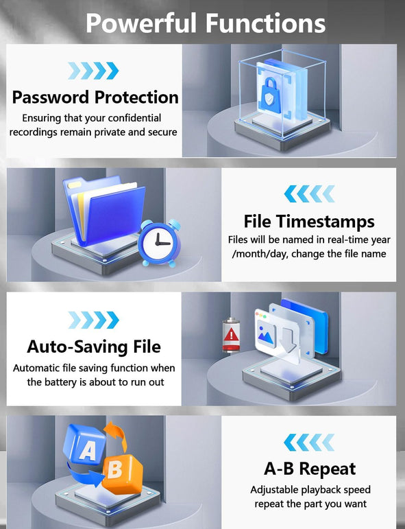 64GB Digital Voice Activated Recorder with Playback - 4552 Hours Audio Recording Device, 3072Kpbs HD Dual MIC Tape Recorder Device for Lecture A-B Repeat, MP3 Player,【64Gb TF Card Included】