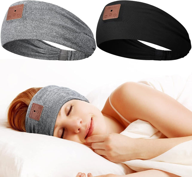 2 Pieces Wireless Bluetooth-Compatible Music Headband with HD Speakers Wireless Headphones for Side Sleepers Sleeping Calling Jogging Yoga Workout Unisex Gift Ideas, Black and Gray