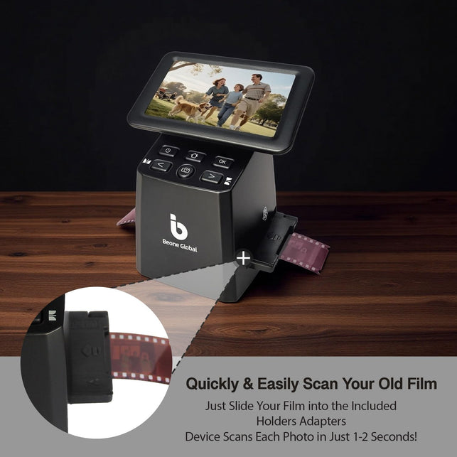 BEONEGLOBAL Clearscan S5 Film Scanner High-Resolution Film&Slide Scanner with 5” LCD – Convert 135, 126, 110 Super8 Negatives and Slides to 24MP Digital JPEG Photos Quickly