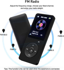 Arungo MP3 Player 32GB with Speaker FM Radio Earphone Portable Hifi Lossless Sound MP3 Mini Music Player Voice Recorder E-Book HD Screen 1.8 Inch Black Support up to 128GB