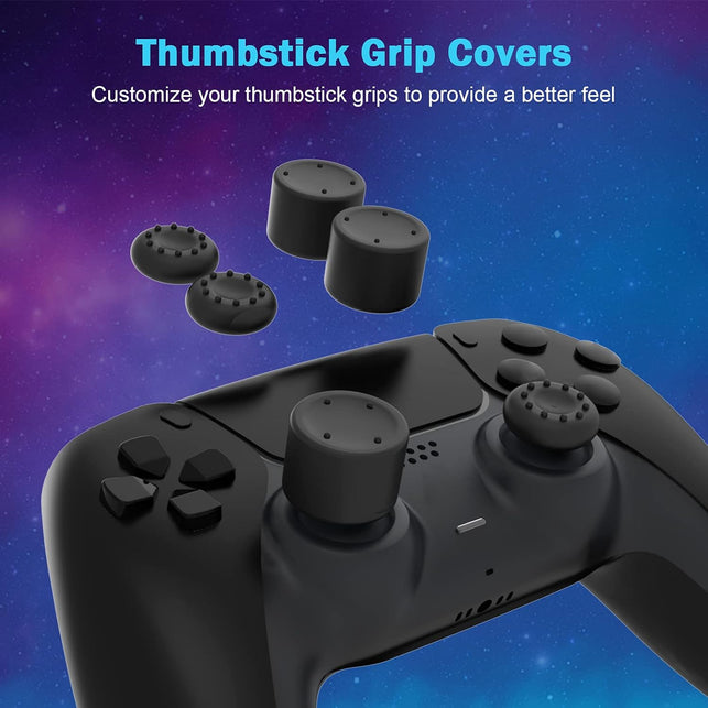 Nexigo Enhanced PS5 Controller Charger with Thumb Grip Kit, Fast Charging AC Adapter, Dualsense Charging Station Dock for Dual Playstation 5 Controllers with LED Indicator, Black