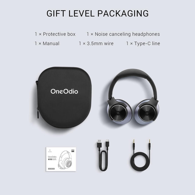 Oneodio Hybrid Active Noise Cancelling Headphones - 62H Battery, Hi-Res Audio, Transparency Mode, Wireless/Wired, Built-In Mic - for Travel