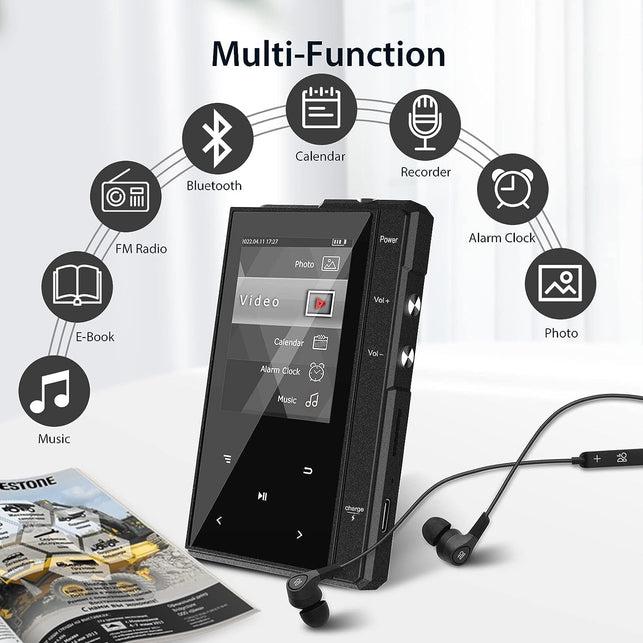 32GB MP3 Player with Bluetooth 5.0, Phinistec Z6 Portable Music Player with HD Speaker, Super Battery Life Digital Audio Player with FM Radio, E-Book, Voice-Recorder Player Supports up to 256GB