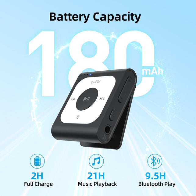 AGPTEK 64GB Clip MP3 Player with Bluetooth, A53PL Portable Music Player with FM Radio, Shuffle, No Phone Needed, for Sports(Black)