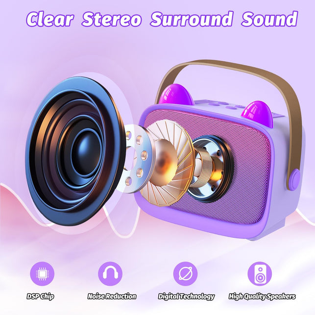 Mini Karaoke Machine Toys Gifts,Kids Portable MP3 Player with 2 Wireless Microphone and Led,Christmas Birthday Gifts for Girls Boys 3 4 5 6 7 8+ Year Old (Purple)