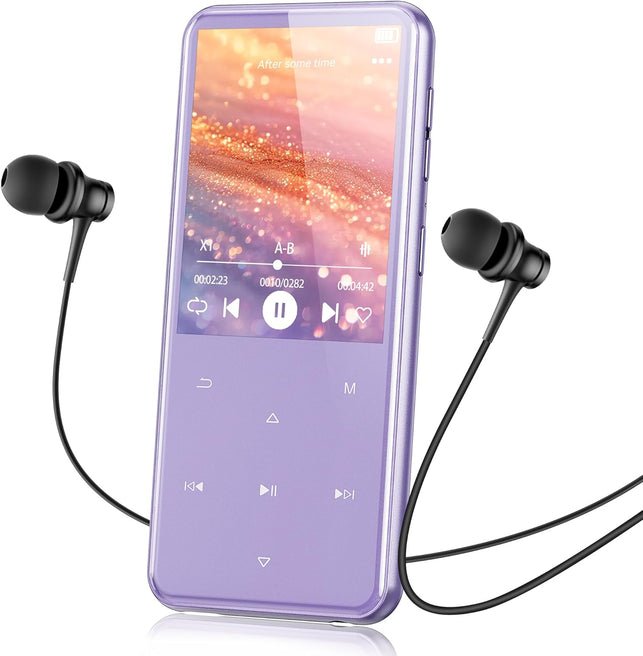AGPTEK 64GB MP3 Player with Bluetooth, M3 2.4 Inch Music Player with Speaker and FM Radio, Touch Buttons, Supports up to 128Gb(Purple)