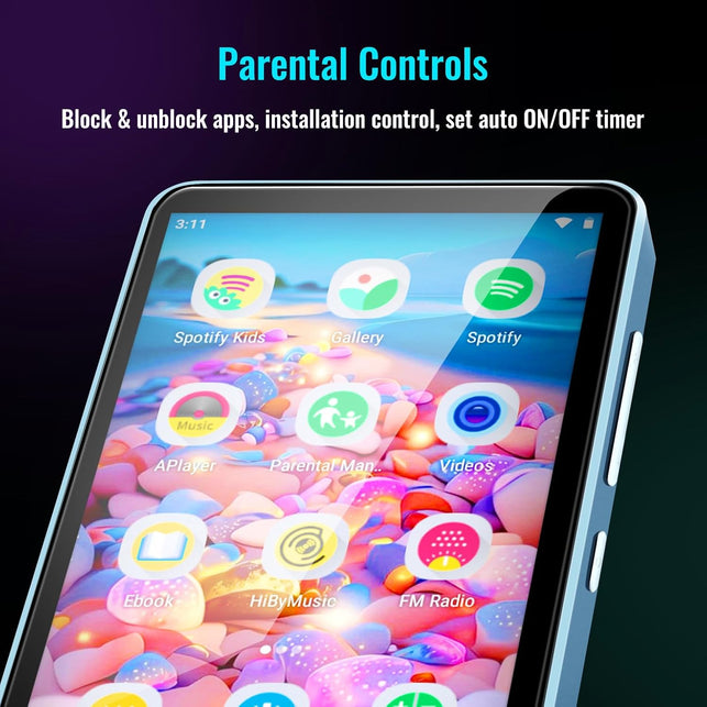 MP3 Player for Kids with Spotify, Parental Controls, Spotify Kids, Audible, Amazon Music, Libby, 4.0" IPS Kids MP4 Music Player up to 512GB (Blue)