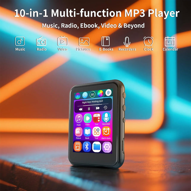 MP3 Player with Bluetooth 5.4,Kids Portable Music Player with Speaker,Fm Radio,Voice Recorder,Touchscreen MP3 Player with Earphones,Built-In Micro SD Card Slot,Supports up to 512GB Expand