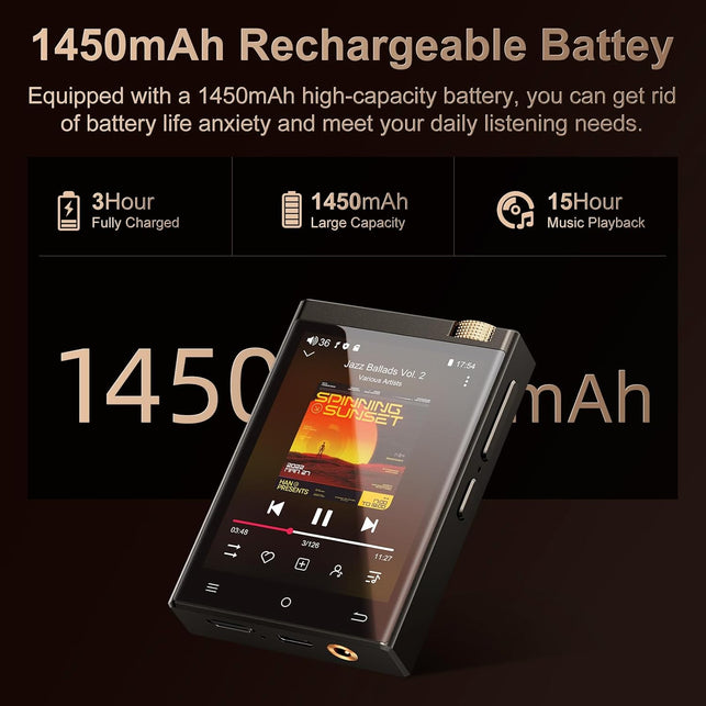 Hifi MP3 Player with Bluetooth and Wifi, Oilsky Lossless DSD High-Resolution Digital Audio Music Player, High-Resolution Portable Audio Player with 64GB Card, Supports up to 1TB Black