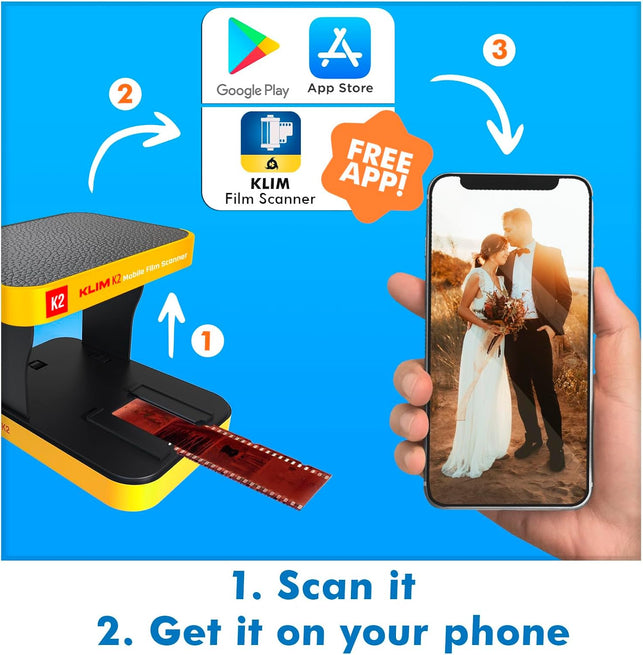 KLIM K2 Mobile Film Scanner 35Mm + New + Positive & Negative Scanner + Slide Scanner + Photo Scanner + 35Mm Color Film Developing Kit Essential + Your Own 35Mm Film Developing Service at Home