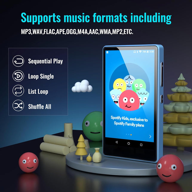 MP3 Player for Kids with Spotify, Parental Controls, Spotify Kids, Audible, Amazon Music, Libby, 4.0" IPS Kids MP4 Music Player up to 512GB (Blue)