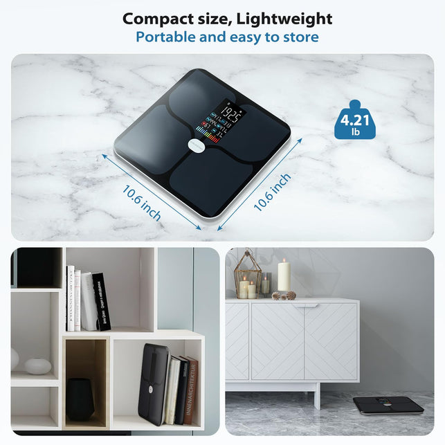 Body Fat Scale, ABLEGRID Digital Smart Bathroom Scale for Body Weight, Large LCD Display Screen, 16 Body Composition Metrics BMI, Water Weigh, Heart Rate, Baby Mode, 400Lb, Rechargeable