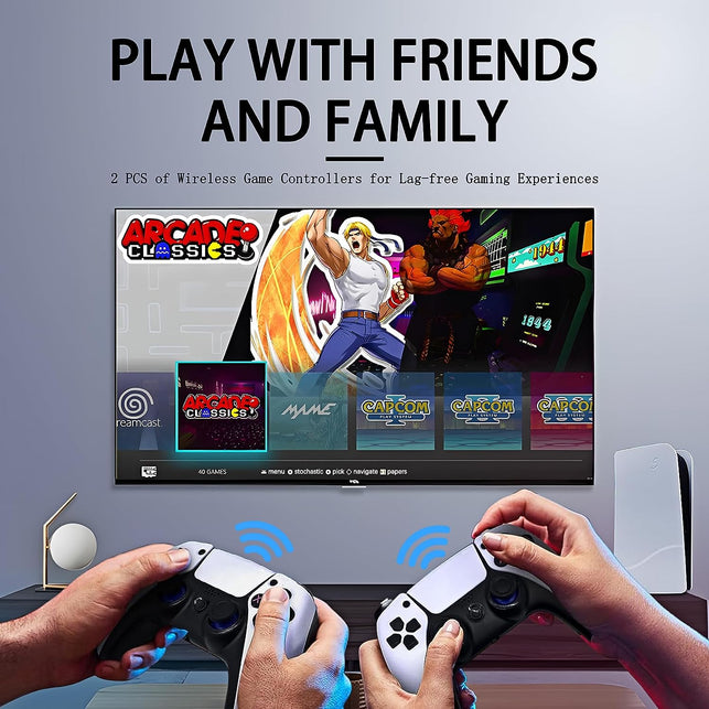 Wireless Retro Game Console Nostalgia Plug and Play Video Game Console 4K,40+ Emulators Console,128Gb Built in 40000+ Video Games 2.4G Wireless Controllers