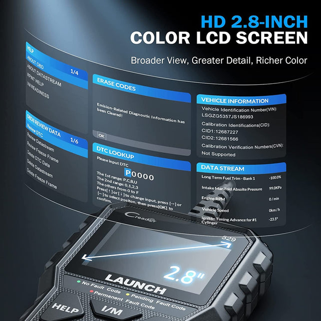 LAUNCH OBD2 Scanner CR529 One-Click I/M, Full OBDII Code Reader, 5 Years Quality Backup, F Ree Lifetime Update Diagnostic Scan Tool, Clear Codes, Check Engine Light for Diyers with Cars after 1996