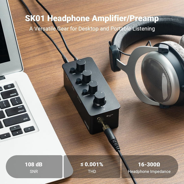 Fosi Audio SK01 Headphone Amplifier Equalizer Preamp with Bass Midrange Treble Tone Control and Loudness Compensation Portable Class a Analog Amp for Electric Guitar Instrument with 3.5Mm 6.35Mm Jacks