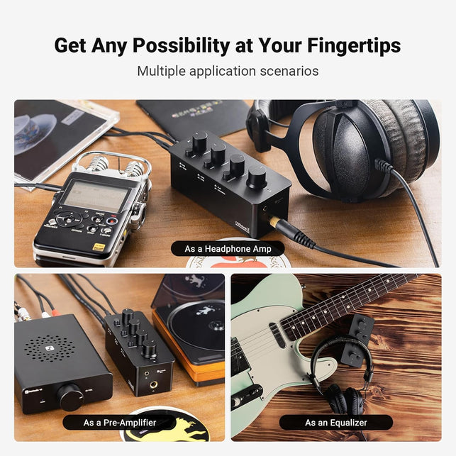 Fosi Audio SK01 Headphone Amplifier Equalizer Preamp with Bass Midrange Treble Tone Control and Loudness Compensation Portable Class a Analog Amp for Electric Guitar Instrument with 3.5Mm 6.35Mm Jacks