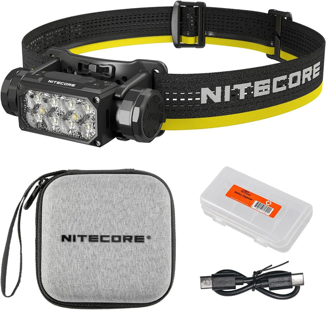 Nitecore HC65 UHE 2000 Lumen Heavy Duty Metal Headlamp, USB-C Rechargeable with White, Red, and Reading Lights for Camping, Hiking, Hunting, and Industrial Works with Lumentac Organizer