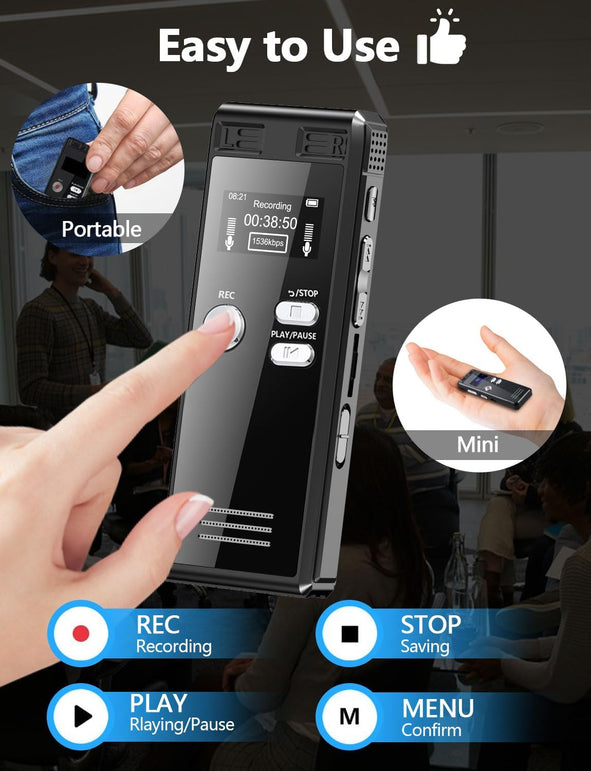 64GB Digital Voice Activated Recorder with Playback - 4552 Hours Audio Recording Device, 3072Kpbs HD Dual MIC Tape Recorder Device for Lecture A-B Repeat, MP3 Player,【64Gb TF Card Included】