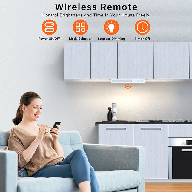 LED Closet Light, Newest 30Leds Dimmer USB Rechargeable Motion Sensor Light under Cabinet Lighting with Remote Control, Wireless Stick-Anywhere Night Safe Light Bar for Wardrobe,Kitchen-2 Pcs