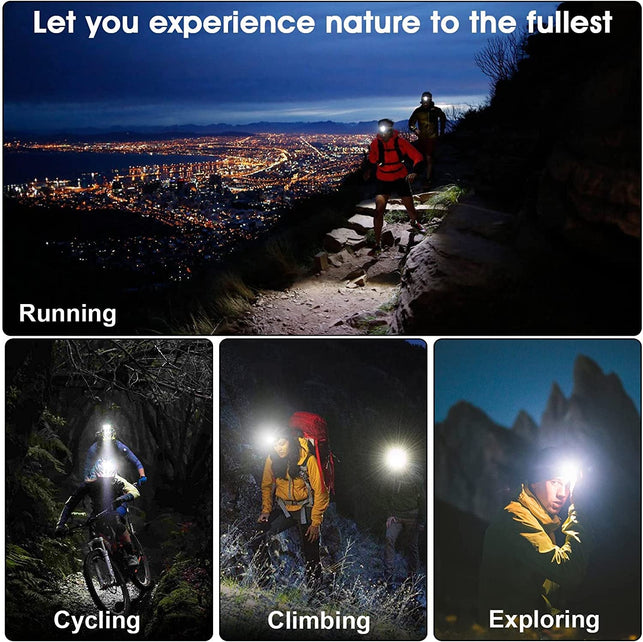 AMAKER LED Rechargeable Headlamp, 90000 Lumens Super Bright with 5 Modes & IPX6 Level Waterproof USB Rechargeable Zoom Headlamp, 90° Adjustable for Outdoor Camping, Running, Cycling,Climbing, Etc.