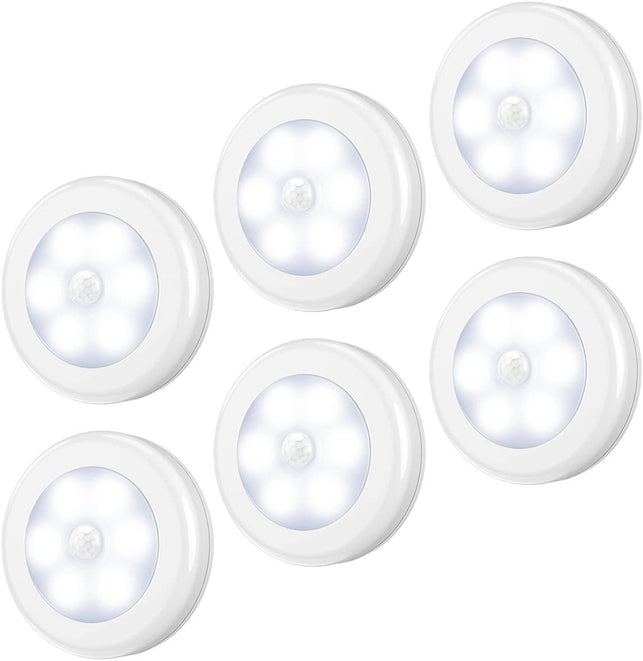 AMIR (Upgraded Version Motion Sensor Light, Cordless Battery-Powered LED Night Light, Stick-Anywhere Closet Light Stair Lights, Wall Lights for Hallway, Bedroom, Kitchen (White - Pack of 6)