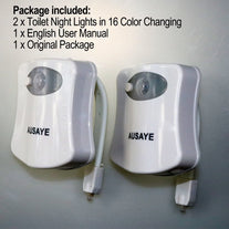 AUSAYE 2Pack Toilet Night Light, 16-Color Changing Motion Sensor Toilet Light, Fun Bathroomtoilet Bowl Nightlight,Led Christmas Gifts Stocking Stuffers for Kids Him Her Men Mom Father