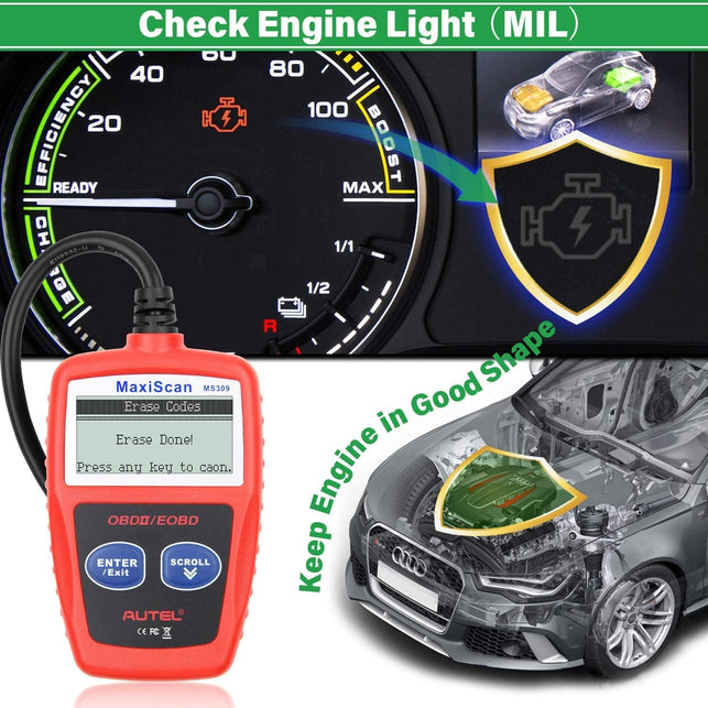 Autel OBD2 Scanner 2023 Newest MS309 Automotive Check Engine Code Reader, Check Emission Monitor Status, CAN Diagnostic Scan Tool for All OBDII Protocol Vehicles after 1996