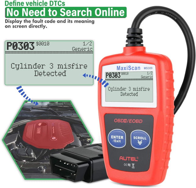 Autel OBD2 Scanner 2023 Newest MS309 Automotive Check Engine Code Reader, Check Emission Monitor Status, CAN Diagnostic Scan Tool for All OBDII Protocol Vehicles after 1996