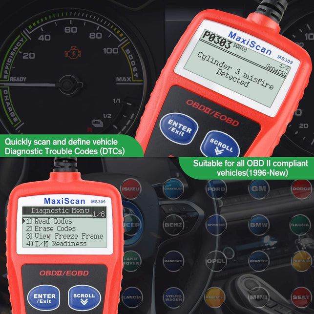 Autel OBD2 Scanner 2023 Newest MS309 Automotive Check Engine Code Reader, Check Emission Monitor Status, CAN Diagnostic Scan Tool for All OBDII Protocol Vehicles after 1996