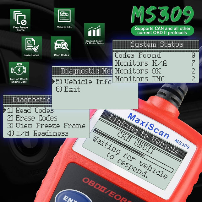 Autel OBD2 Scanner 2023 Newest MS309 Automotive Check Engine Code Reader, Check Emission Monitor Status, CAN Diagnostic Scan Tool for All OBDII Protocol Vehicles after 1996