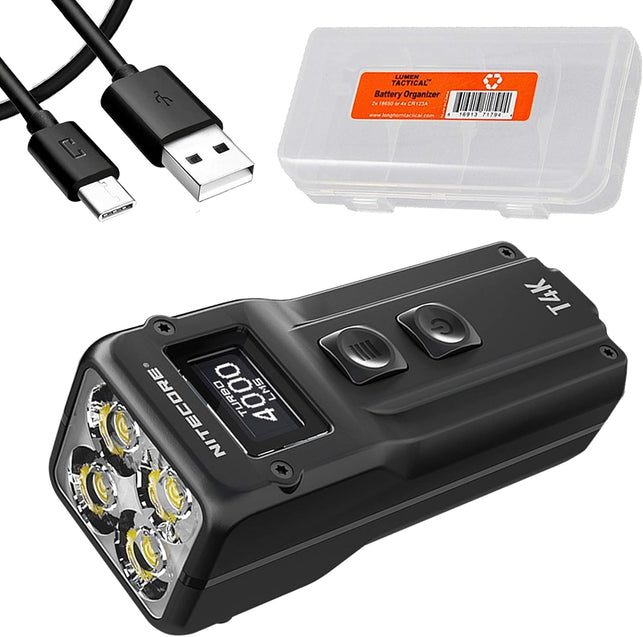 Nitecore T4K Keychain EDC Flashlight, 4000 Lumen LED Super Bright and USB-C Rechargeable with Lumentac Organizer