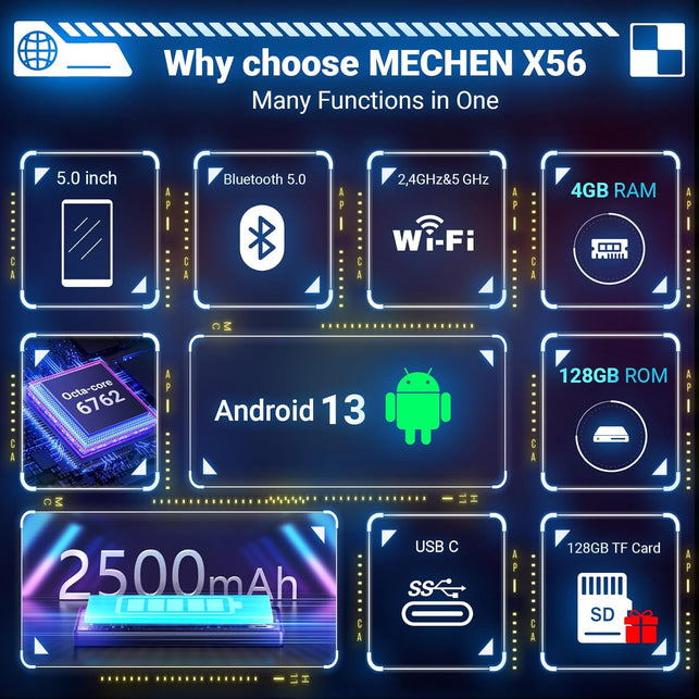 MECHEN 256GB Wifi MP3 Player with Bluetooth, Android 13 and Wi-Fi Streaming, 5" 1080P IPS Display, Preinstalled Audible, Amazon Music, Spotify, Play Store