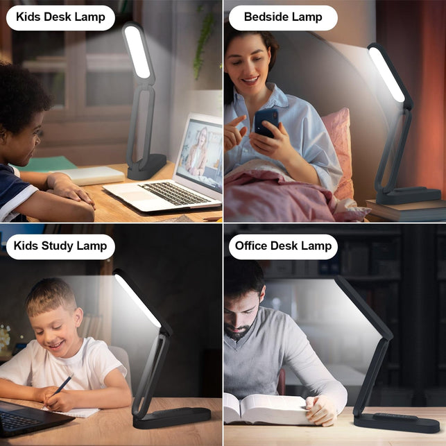 LED Desk Lamp for Office Home & Battery Operated Lamp Rechargeable Lamp Foldable & Portable Light, LED Desk Light Strip, 3 Brightness Dimmable Small Desk Lamp Wireless Reading Lamp (Black)