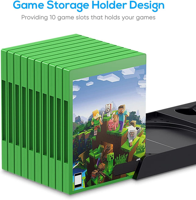 Charging Stand with Cooling Fan for Xbox Series X Console and Controller,Vertical Dual Charger Station Dock Accessories with 2 X 1400Mah Rechargeable Battery and Cover (Black)