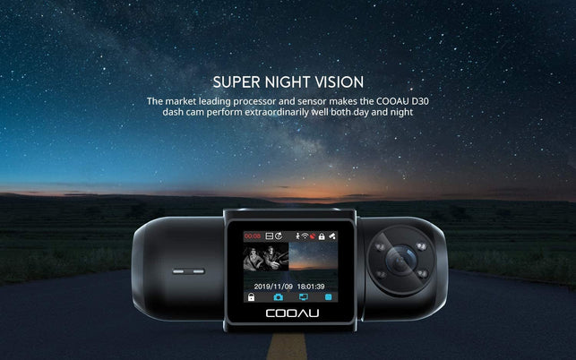 COOAU 1080P FHD Built-In GPS Wi-Fi Dash Cam, Front and inside Car Camera Recorder with Infrared Night Vision, Sony Sensor, Supercapacitor, 4 IR Leds,G-Sensor, Parking Mode, Loop Recording (D30)