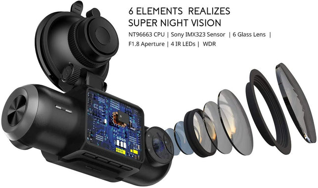 COOAU 1080P FHD Built-In GPS Wi-Fi Dash Cam, Front and inside Car Camera Recorder with Infrared Night Vision, Sony Sensor, Supercapacitor, 4 IR Leds,G-Sensor, Parking Mode, Loop Recording (D30)