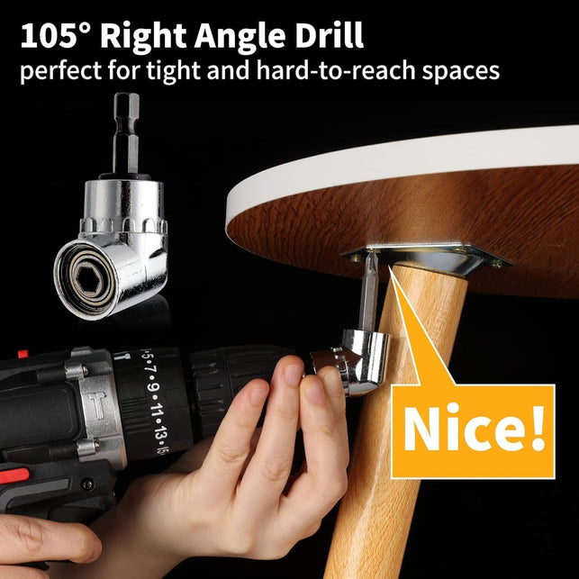 Katerk Bit Holder Keychain Cool Gadgets, Screwdriver Drill Bit Holder Stocking Stuffers 1/4 Hex Shank Gadgets for Men, 105° Right Angle Drill Attachment with 1/4" Drive, Cool Stuff Right Angle Drill