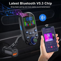 Bluetooth 5.3 FM Transmitter for Car- SOARUN Bluetooth Car Adapter PD30W & USB Port Fast Charge - Hifi Treble & Bass Player - 1.6" Display Hands-Free Calling - Car Radio with AUX Input/Output, TF Card