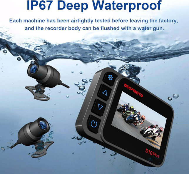 Motorcycle Dash Cam 1080P Dual HD Camera Front and Rear View, IP67 Waterproof 150° Wide Angle, Built-In Wifi, G-Sensor, WDR, Tire Pressure Monitoring, Starvis Night Vision (D10Plus)