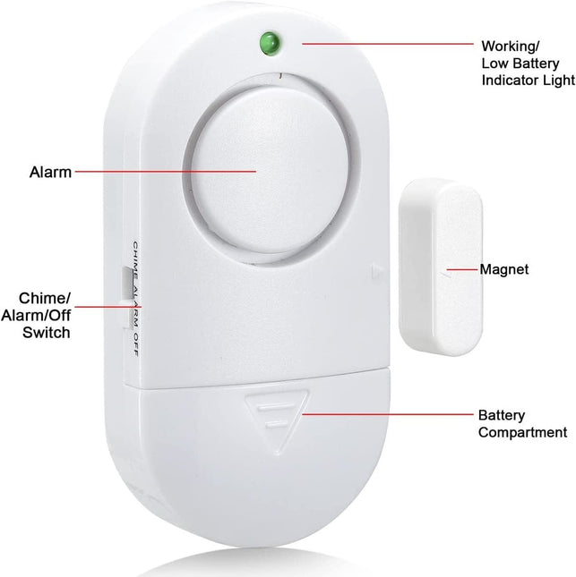 Door Window Alarm, Toeeson 120 DB Window Alarms for Home, White Pool Door Alarms for Kids Safety